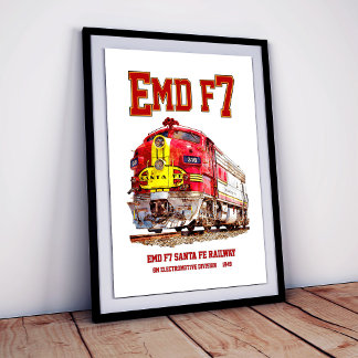 Póster EMD F7 Santa Fe Warbonnet Diesel Locomotive.