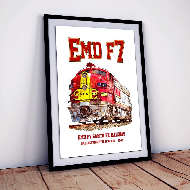Póster EMD F7 Santa Fe Warbonnet Diesel Locomotive. (EMD F7 Santa Fe Warbonnet Diesel Locomotive. Poster)