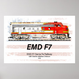 Póster EMD F7 Santa Fe Warbonnet with American Flag.