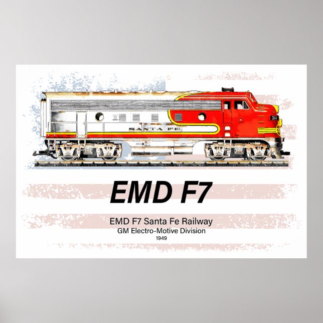 Póster EMD F7 Santa Fe Warbonnet with American Flag. (Frente)