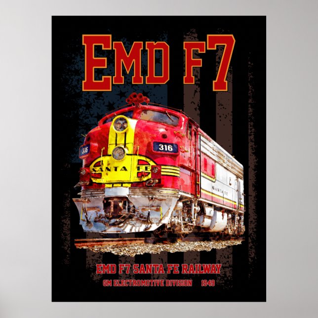 Póster EMD F7 Santa Fe Warbonnet with American Flag. (Frente)