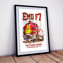 Póster EMD F7 Santa Fe Warbonnet with American Flag.