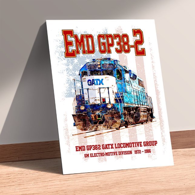 Póster EMD GP38-2 Diesel Locomotive and American flag (EMD GP38-2 Diesel Locomotive and American flag. Poster)
