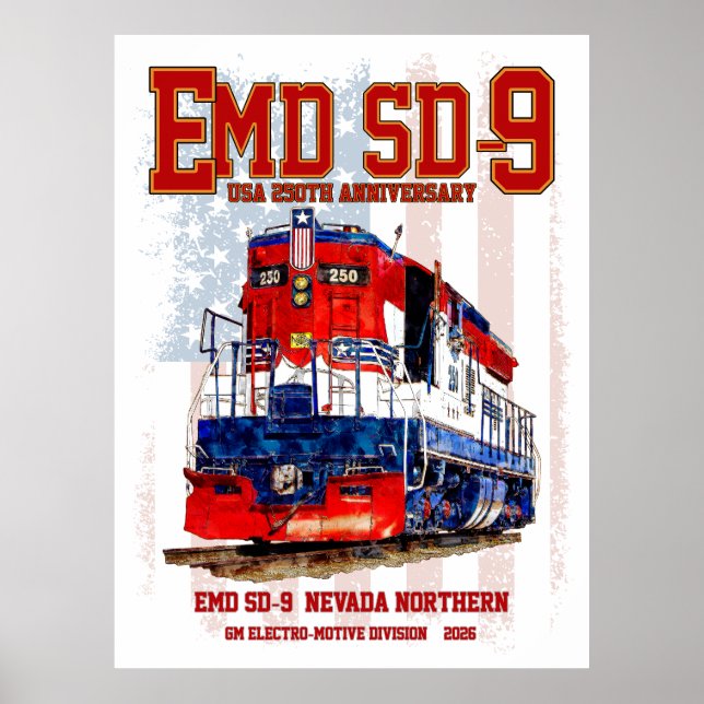 Póster EMD SD-9 Locomotive USA 250th Anniversary Livery (Frente)
