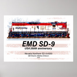 Póster EMD SD-9 Locomotive USA 250th Anniversary Livery