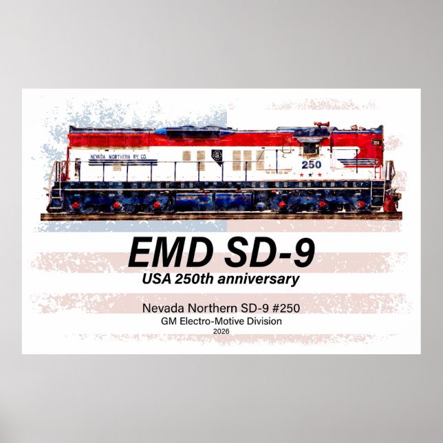 Póster EMD SD-9 Locomotive USA 250th Anniversary Livery (Frente)