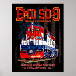 Póster EMD SD-9 Locomotive USA 250th Anniversary Livery