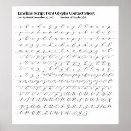 Póster Emeline Script Font Glifs Contact Sheet