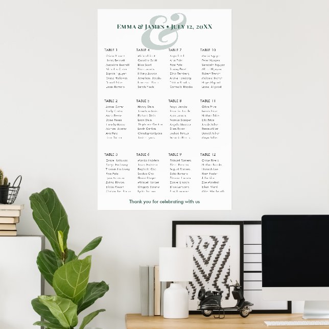 Póster Emerald Ampersand Boda | Gráfico de Asientos 12 (Oficina en casa)