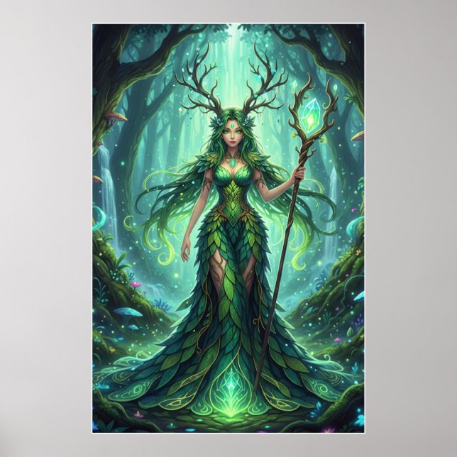 Póster Emerald Forest Goddess – Enchanted Nature Queen (Frente)