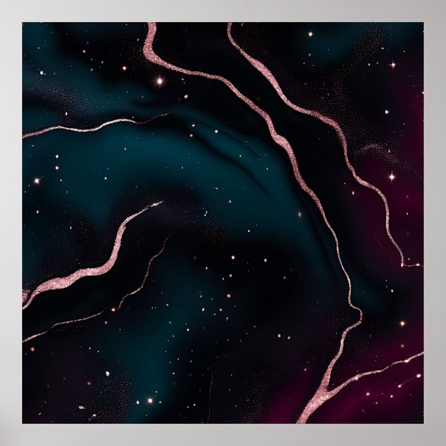 Póster Emerald Rose Gold Galaxy Marble Pattern (Frente)