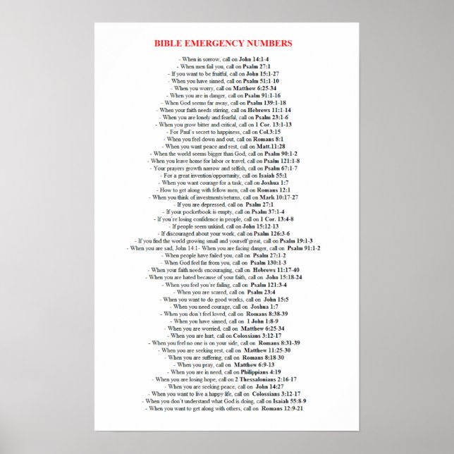 Póster Emergency Bible Numbers POSTER (Frente)