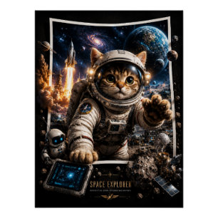 Póster emergente 3D de gato explorador espacial br