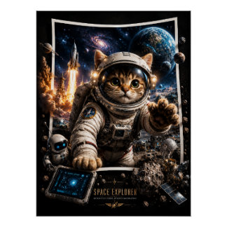 Póster emergente 3D de gato explorador espacial br