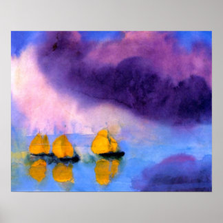 Póster Emil Nolde - Mar con nubes violetas y veleros