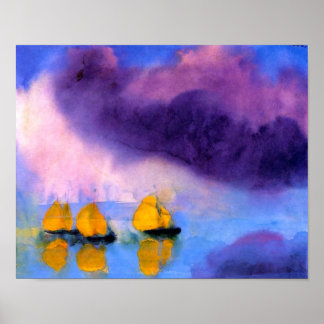 Póster Emil Nolde - Mar con nubes violetas y veleros