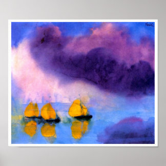 Póster Emil Nolde - Mar con nubes violetas y veleros