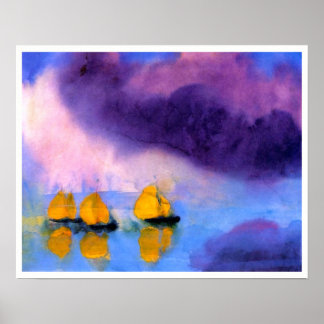 Póster Emil Nolde - Mar con nubes violetas y veleros