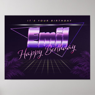 Póster Emil Nombre Vorname lila retro Poster Geburtstag