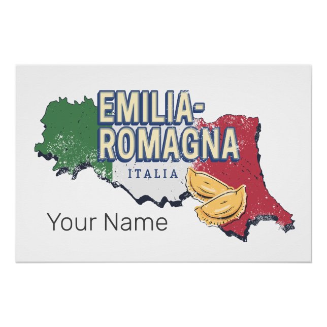 Póster Emilia Romagna Bandera Italia Región Retro Mapa de (Anverso)