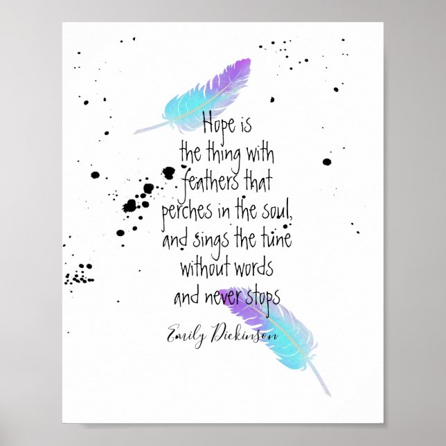 Póster Emily Dickinson quote on hope blue and purple (Frente)