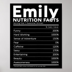 Póster Emily Name Nutrition Facts Chica mujer personaliza