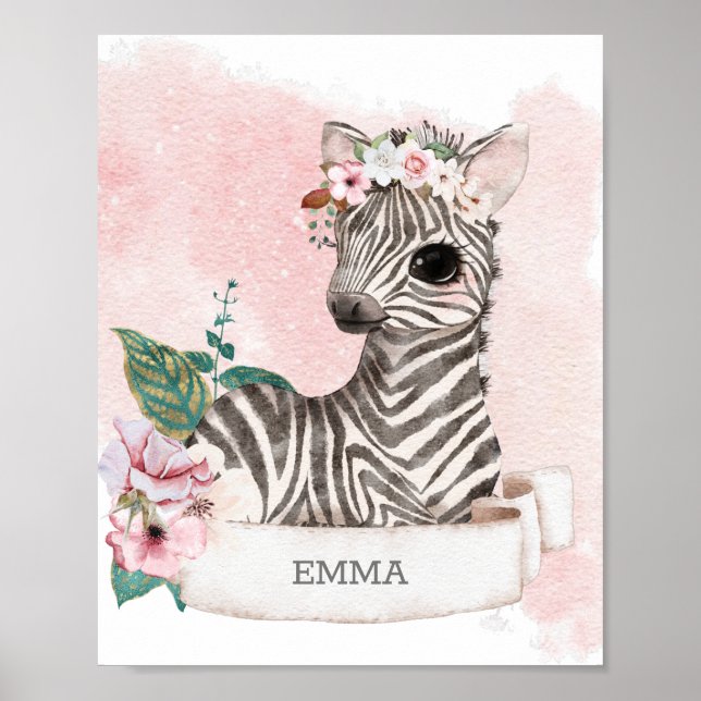 Póster ** EMMA Baby Zebra Nursera Chica Jungle Nombre (Frente)