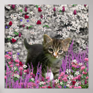 Póster Emma en las flores I - Gato Gris pequeño