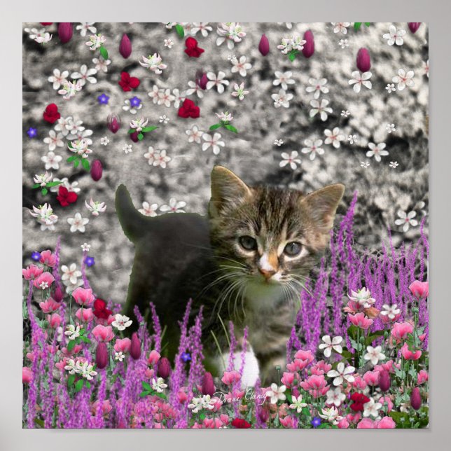 Póster Emma en las flores I - Gato Gris pequeño (Frente)