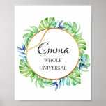 Póster Emma Name Meaning Tropical Bridal Birthday Gift<br><div class="desc">An elegant name meaning a poster dedicated to a new baby. Decorated with glitter like baby feet. 
Enjoy your day!
FlorenceKdesign</div>