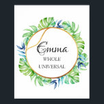 Póster Emma Name Meaning Tropical Bridal Birthday Gift<br><div class="desc">An elegant name meaning a poster dedicated to a new baby. Decorated with glitter like baby feet. 
Enjoy your day!
FlorenceKdesign</div>