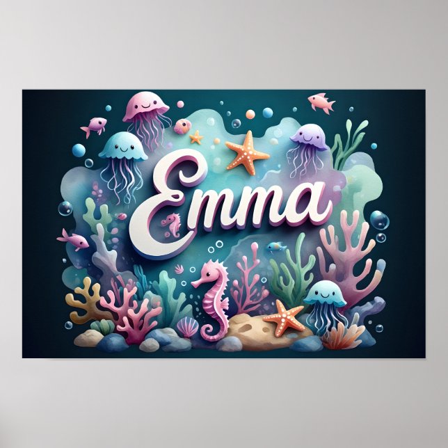 Póster Emma Ocean Nursery Wall Art Animales submarinos (Frente)