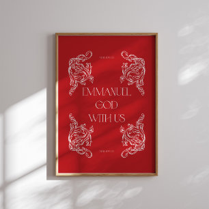 Póster Emmanuel God With Us Red Christian Navidades Poste