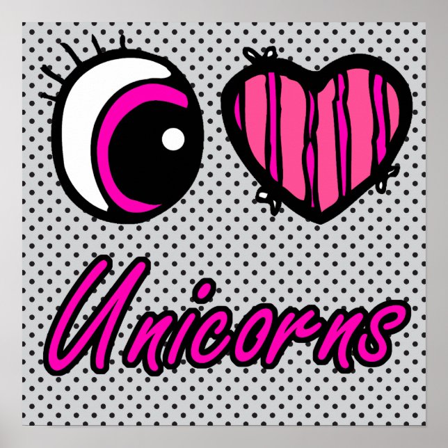 Póster Emo Ojo Heart I Love Unicorns (Frente)