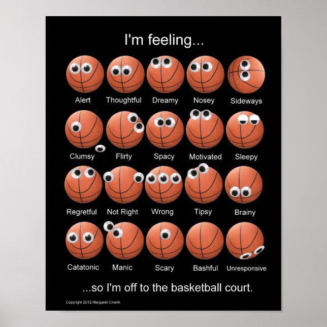 Póster Emociones de baloncesto, caras, Poster gracioso (Frente)