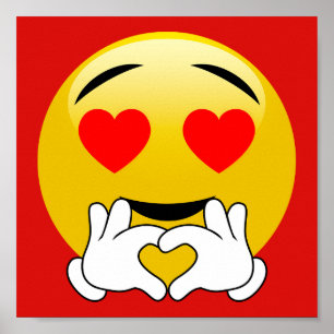 Póster Emoji cardíaca con manos amorosas Poster rojo