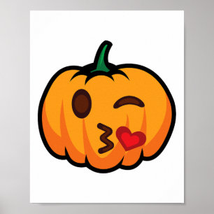 Póster Emoji de calabaza Un Ojo Abierta Bostezo Beso Amor