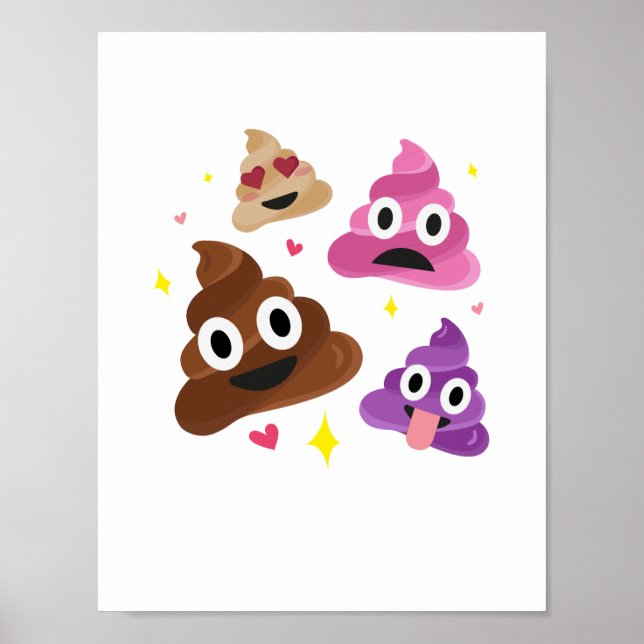 Póster Emoji divertida, rosada, rosada, corbata, poo - Em (Frente)