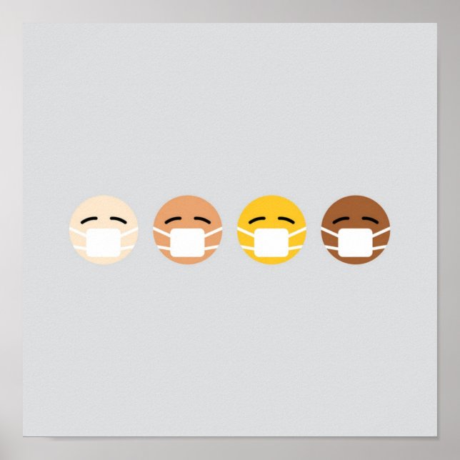 Póster Emoji enmascarada enfrenta máscara arriba COVID (Frente)