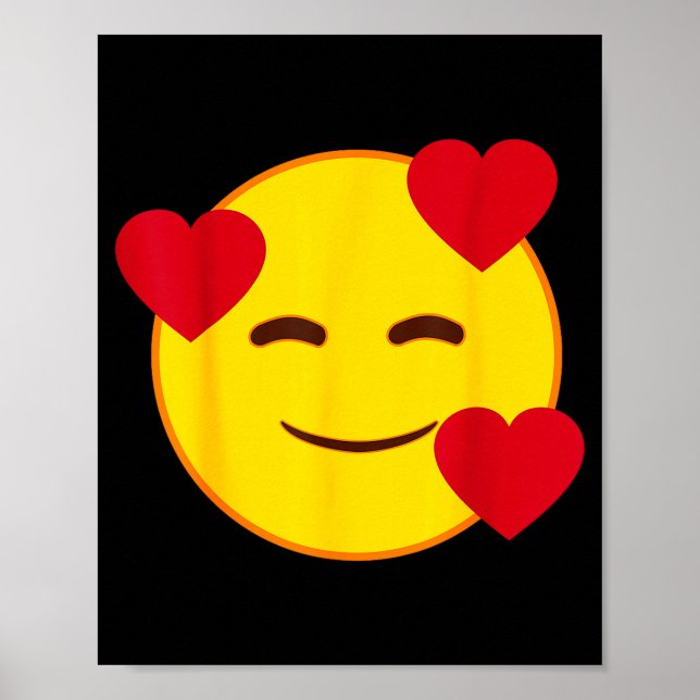 Póster Emoji Floating Hearts Yellow Smile Face  (Frente)