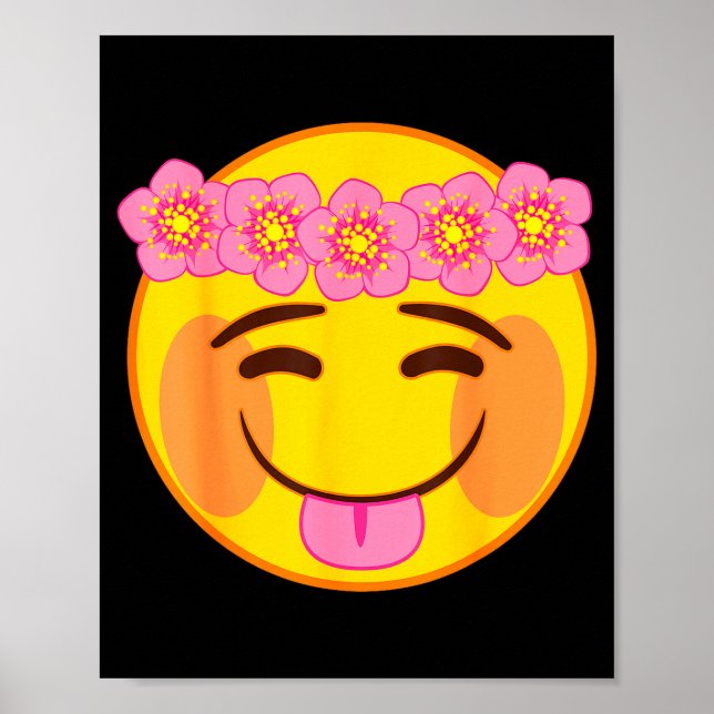Póster Emoji Flower Crown Tongue Yellow Smile Face  (Frente)