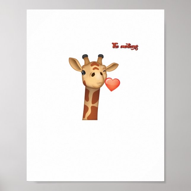 Póster emoji guiñando besando corazón jirafa cara   (Frente)