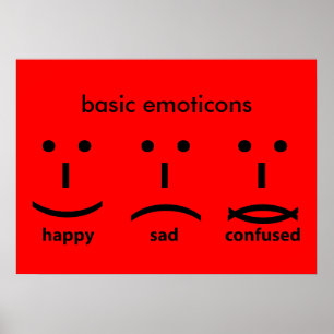 Póster Emoticons, feliz, triste y confuso