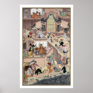 Póster Emperador Akbar (r.1556-1605) inspeccionando el ed