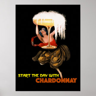 Póster Empieza El Día Con Chardonnay.Chica Con Vino Fizzy