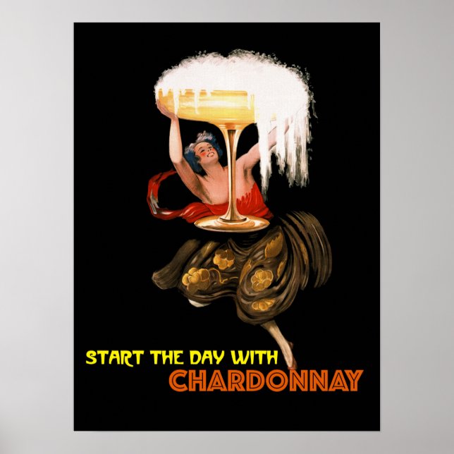 Póster Empieza El Día Con Chardonnay.Chica Con Vino Fizzy (Frente)