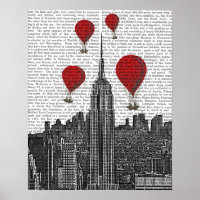 Empire State Building and Red Hot Air Balloons