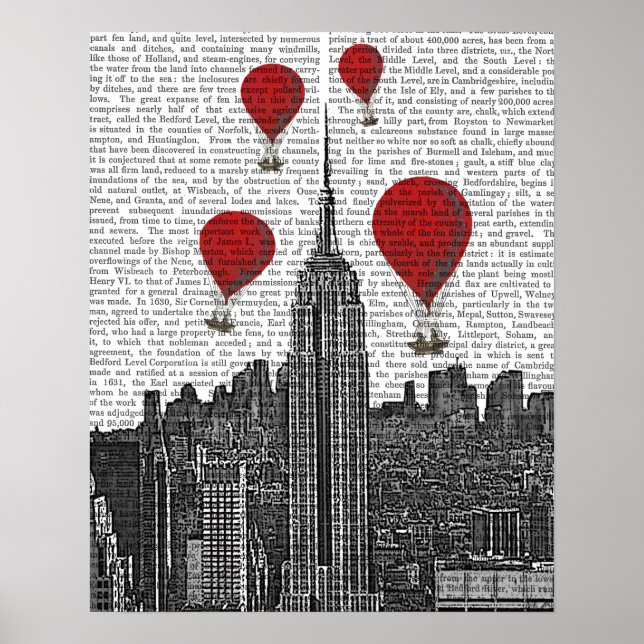 Póster Empire State Building and Red Hot Air Balloons (Frente)