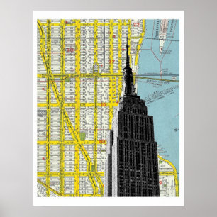 Póster Empire State Building con NYC Streetmap Backgroud