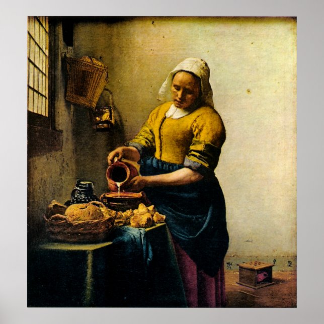 Póster Empleada de criada de Vermeer que vierte leche (al (Frente)